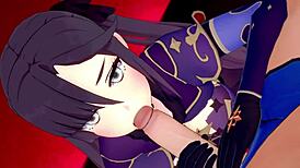 Mona genshin wants to give handjobs in the hentai love hotel bed 😏