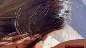 Hot 19-Year-Old Latina Sucks Cock In Backyard And Cums On Tits