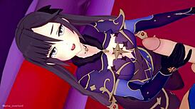 Mona genshin wants to give handjobs in the hentai love hotel bed 😏