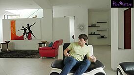 Laura Bentley drains her stepson's cock when hubby leaves the house