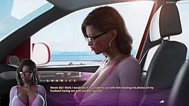 Mature cougar MILF answers husband's call while passionately fucking another man in her car