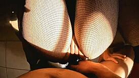 Latina model with big natural tits and ass rides hard in sexy lingerie.