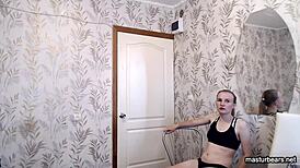 Russian Gymnast Fingers Herself Hard After Intense Workout