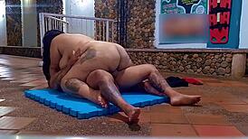 Horny stepmom bangs stepson’s swimming teacher on academy floor. Their raw outdoor action gets messy.