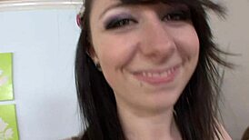 feeling so slutty as this big white cock pounds my shaved pussy hard, making me moan with every thrust