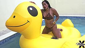 Maxine X licks her wet pussy by the pool