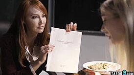 Teacher orders stepmom to spank and punish stepdaughter in taboo lesbian scene