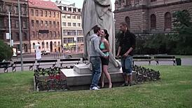 Cute Young Teen Girl Joins Public Threesome Sex in City Center. What a Sight!