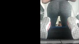 Damn, that Mexican teen’s bent over ass in leggings at gym!