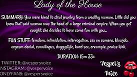 I, uh, got this F4m erotic audio where I’m interrogated by a dominant female, then used for her pleasure while handcuffed, ya know?