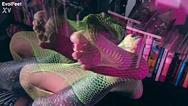 She indulges in foot worship with pantyhose and tattoos