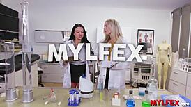 Mylfex Scientists Milf With Big Melons Works Hard in Wild Group Action