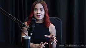 Bruna ferrari intensely dominates bia hot in sheer red lingerie during public podcast preliminaries.