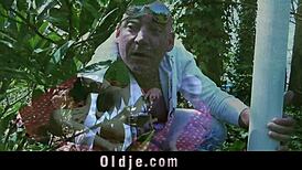 Hey, see this odd older guy smashing a horny teen in her garden!