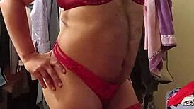 Stunning shemale models sexy red lingerie for a hot reveal.