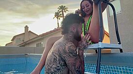 Paying The Pool Boy With Teasing Sex Outdoor