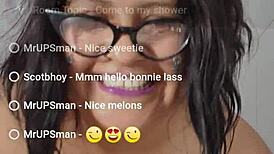 Live shower show with curvy BBW flaunting huge boobs online