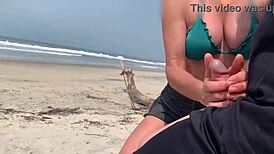 public beach handjob by busty babe until massive cumshot pov