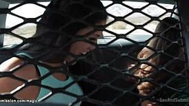 Big cock sheriff ties up and fucks two students outdoors with choking and gagging. 😈