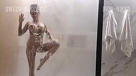 friends licking tits in shower after filming