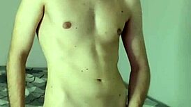 In the bedroom, a solo amateur performs huge masturbation leading to orgasm and cum on webcam