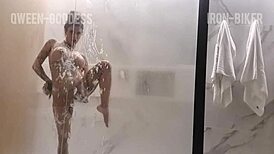 friends licking tits in shower after filming