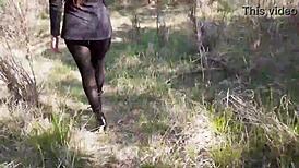 hey, check high heels strutting through the woods with big ass vibes 🌲