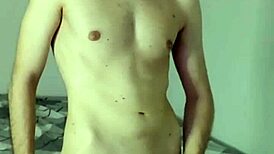 In the bedroom, a solo amateur performs huge masturbation leading to orgasm and cum on webcam