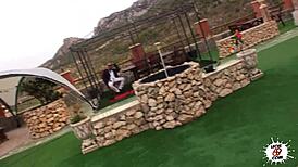 Damn, my bitch whore and her master fuck hard outdoors