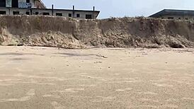 public beach handjob by busty babe until massive cumshot pov