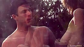 Man, this lucky dude licked her cunt by the waterfall