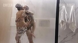 friends licking tits in shower after filming