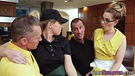 blonde teen sucks stepdad's cock