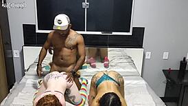 Interracial Bedroom Action with Huge Natural Tits and Rough Ass Licking