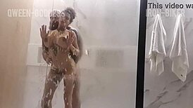 friends licking tits in shower after filming