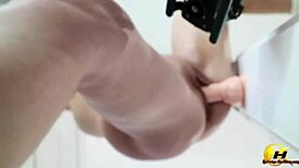 Wow! Katerina Hartlova fucks dildo in socks behind scenes!