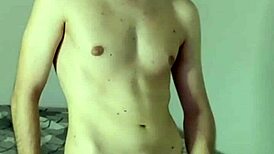 In the bedroom, a solo amateur performs huge masturbation leading to orgasm and cum on webcam