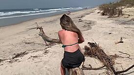 public beach handjob by busty babe until massive cumshot pov