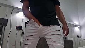 Huge cock explodes cum on sexy t-shirt.