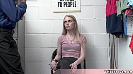 skinny blonde shoplifter caught by pervy mall cop, what now?