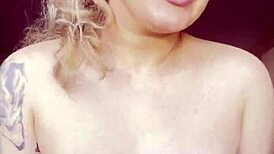 Blonde girl with natural boobs bounces