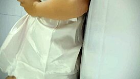 chubby babe, playing with her big tits gets her pussy soaked!