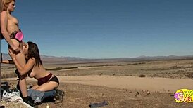 Brunette And Blonde Lesbians Eat Pussy And Trib Outdoors