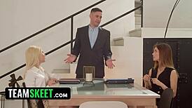 Cute Girl Muff Dives, Rides Big Cock, Spanks In Threesome