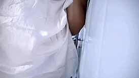 chubby babe, playing with her big tits gets her pussy soaked!