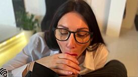 Secretary gets job through bed with brunette milf creampie