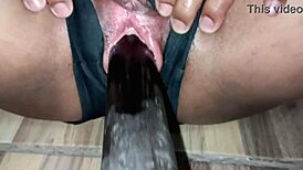 Horny young babe gets fucked in pussy and ass with creampie orgasm.