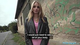 Public Agent Genuine Model Prospect Kneels For Big Cock Fucking Outdoors