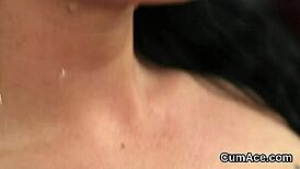 The pretty girl loses a bet and gets sperm on her face