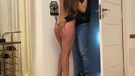 Cuckold husband cums watching wife kiss boyfriend goodbye